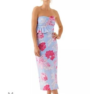 Derby Vineyard Vines Strapless Blue and Pink Floral Dress 8